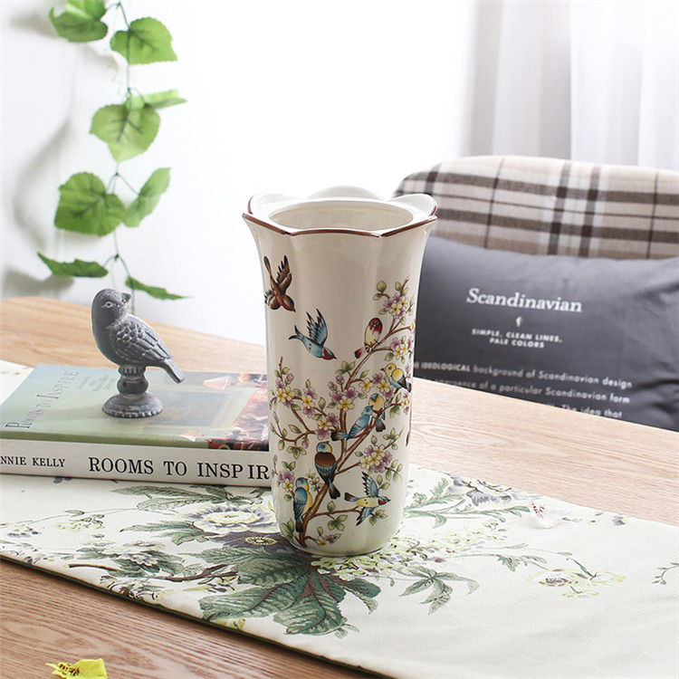 Thumbnail: Pastoral Bird Butterfly Porcelain Vase British Rural Ceramic Flower Vase Room H