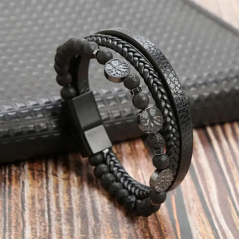 Thumbnail: Classic Hand-Woven Leather Bracelet 19/21/23cm Multilayer Leather Men Bracelets