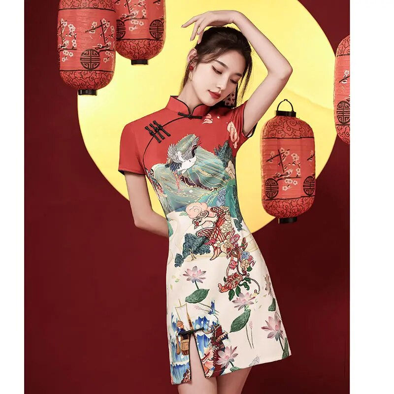 Miniatura: 2024 GuoChao Modern Chinese  Dress for Girls Cheongsam A-line Dress Women Qipao