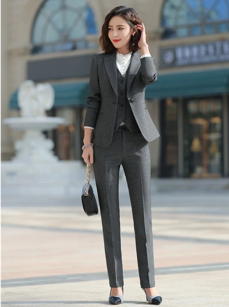 Thumbnail: 3 Pieces Sets Formal Women Business Suits With Pants and Jackets Coat and Vest 