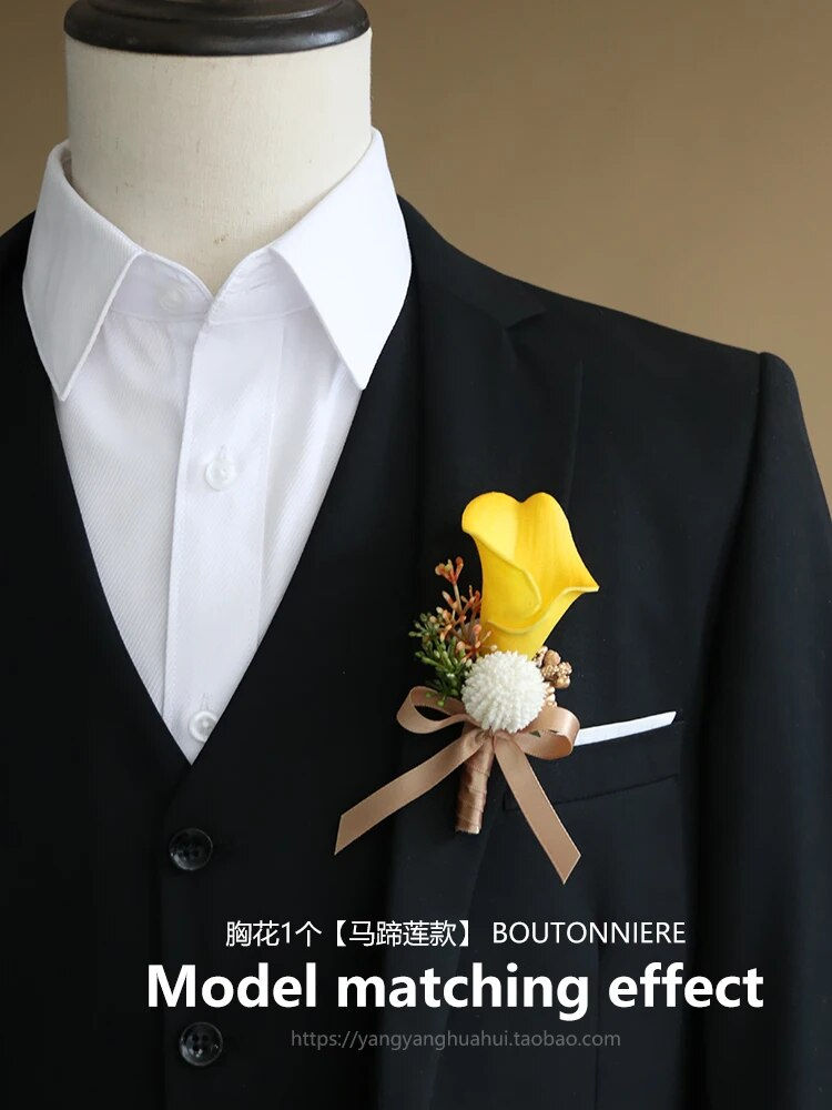 Miniature : GT Silk Corsages Boutonnieres Wedding Decoration Marriage Rose Wrist Flowers fo