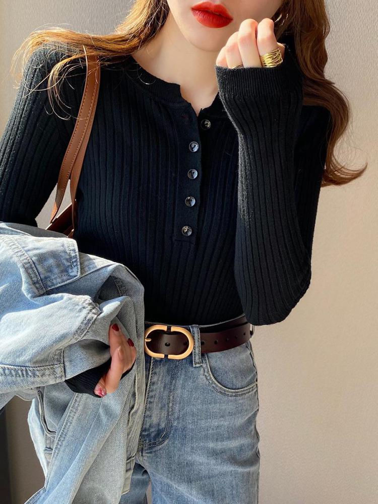 Thumbnail: Knitted Women Sweater O-neck Button Pullovers Spring Autumn Basic Sweaters for 