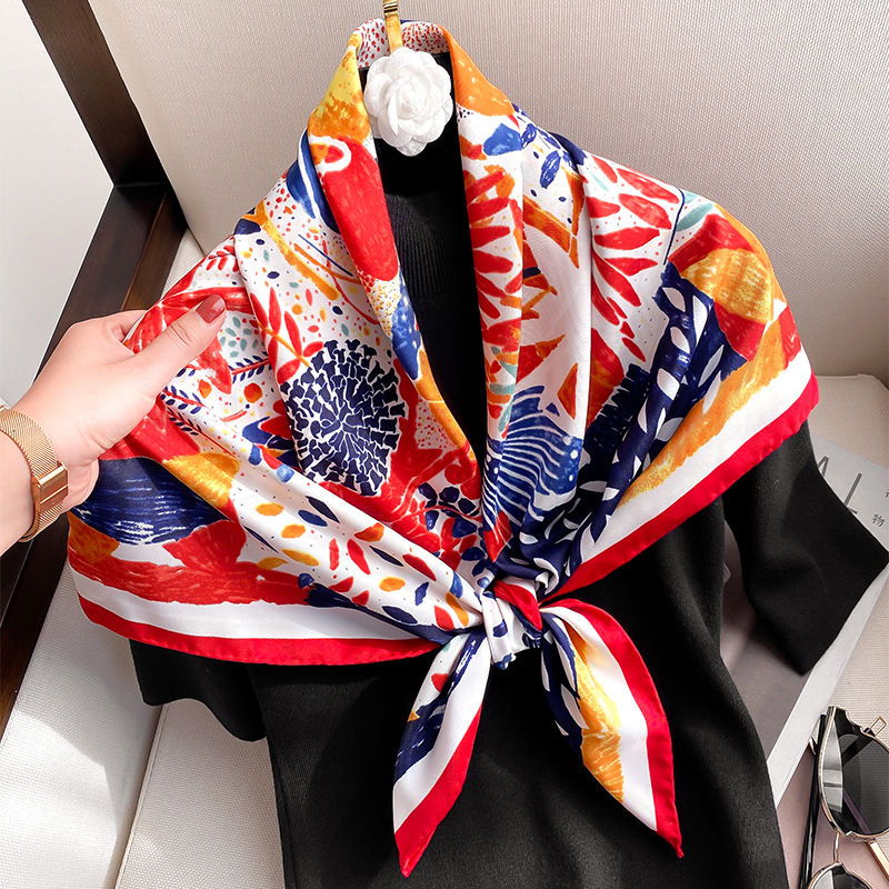 Thumbnail: 90*90cm Women Scarf Silk Feeling Hair Neck Square Brand Office bandanna muffler