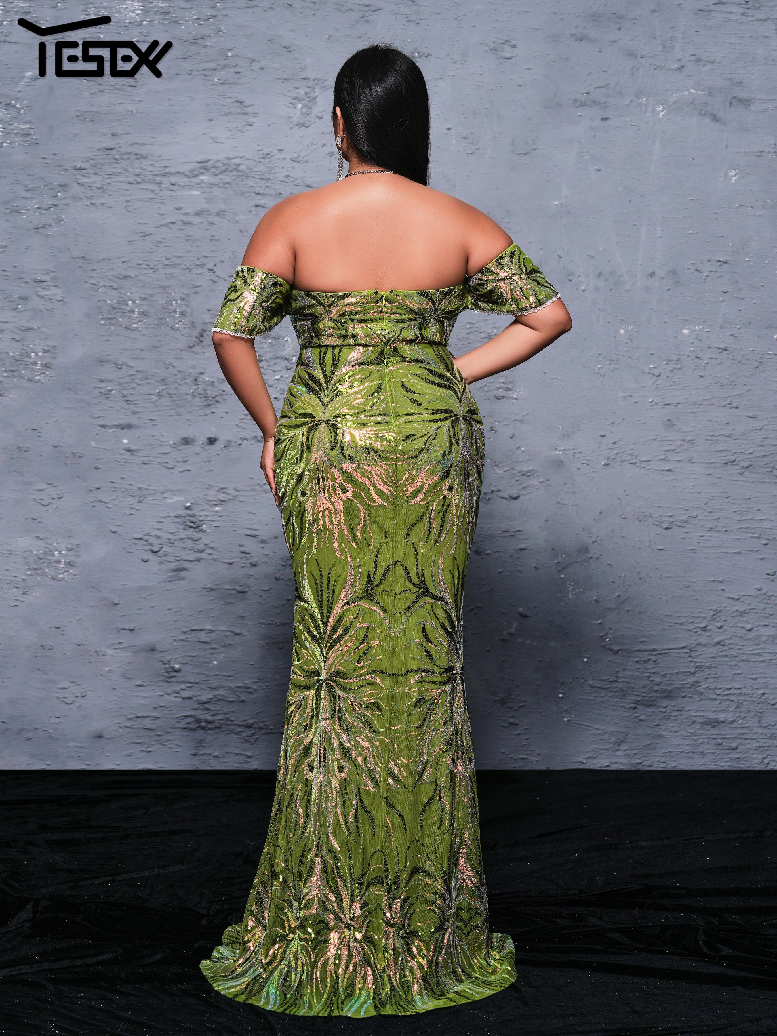 Yesexy Plus Size Off Shoulder Sequin Mermaid 4XL Large Evening Dress Formal Occ