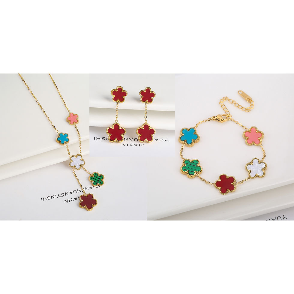 섬네일: 3Pcs 18k Gold-Plated Five-Leaf Flower Necklace Earrings Bracelet Jewelry Set Fo