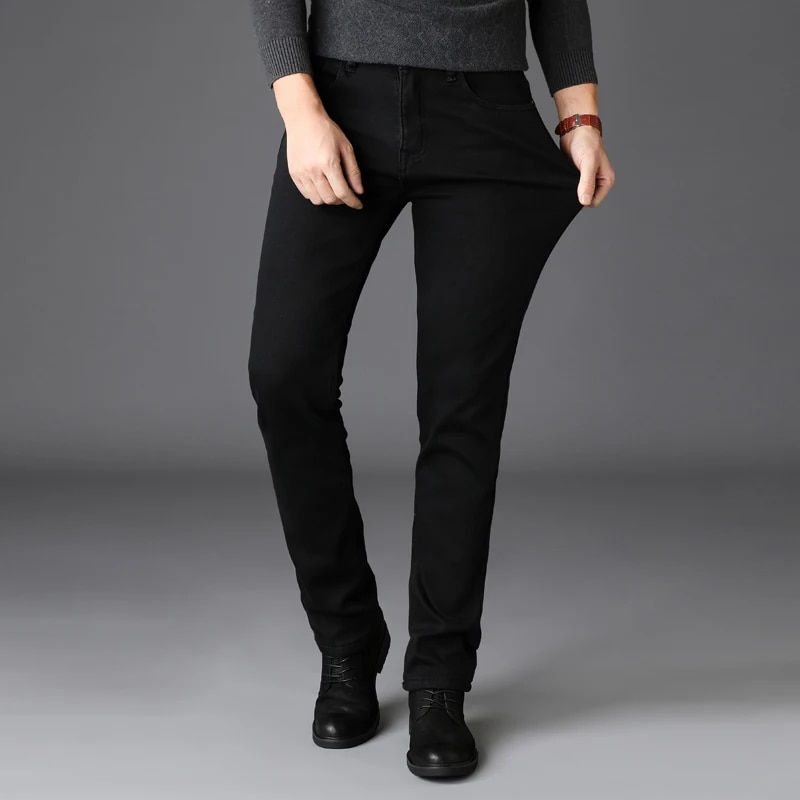 ภาพขนาดย่อ: Men's Stretch Black Jeans Classic Style Business Fashion Pure Black Slim-fit De