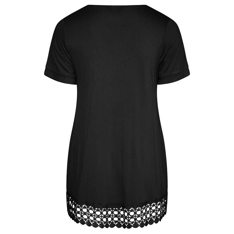 Μικρογραφία: Plus Size Summer Elegant Peplum Tunic Women Short Sleeve Lace Panel V-neck Casu