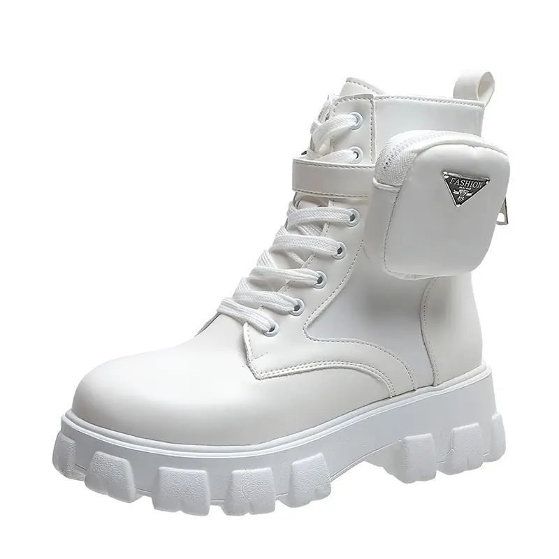Thumbnail: Women Boots New in Motorcycle Ankle Boots Wedges Female Lace Up Platforms White