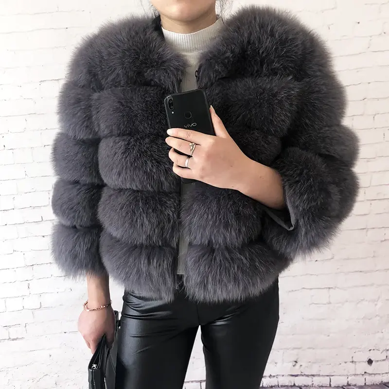 Thumbnail: 2024 new style real fur coat 100% natural fur jacket female winter warm leather
