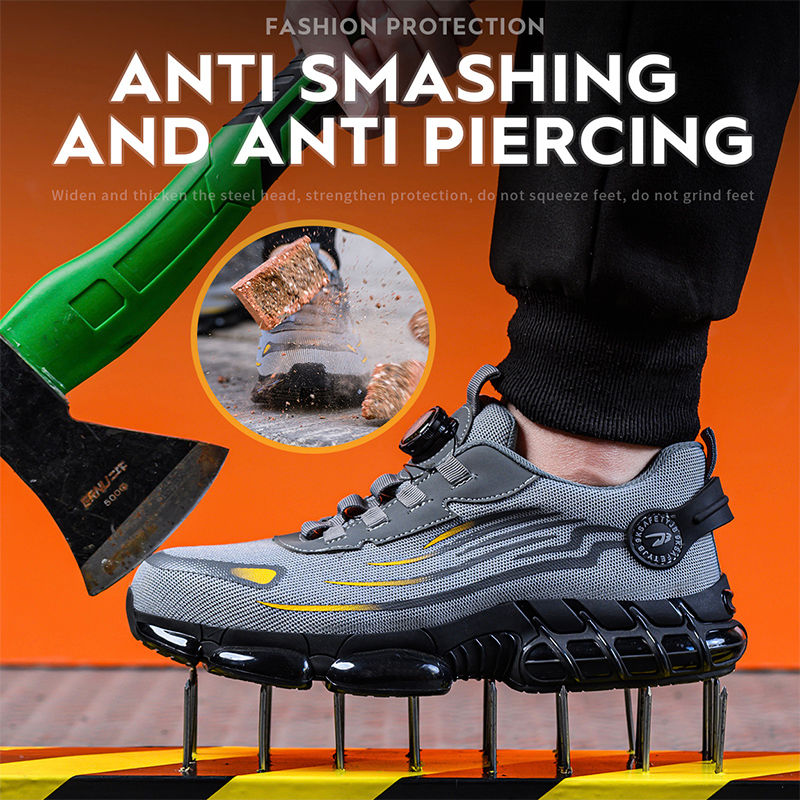 Miniaturebillede: Rotating Button New Safety Shoes Men Anti-smash Anti-puncture Work Shoes Fashio