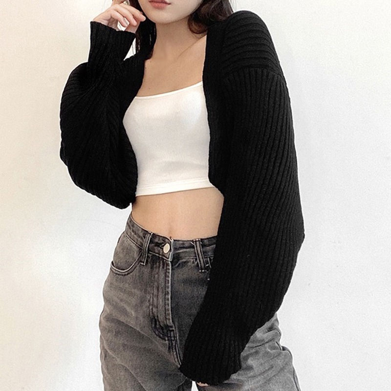Thumbnail: Women Short Cardigans Autumn Ultra-short Sweater Coat Long Sleeve Loose Knitted