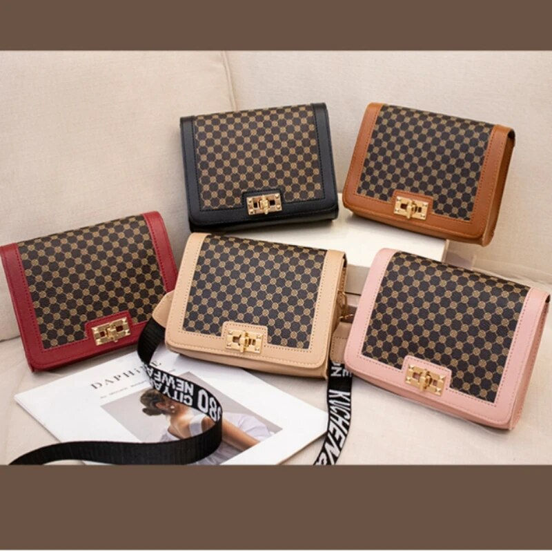 Thumbnail: Vintage Plaid Crossbody for Women PU Leather Small Messenger Shoulder Bag with 