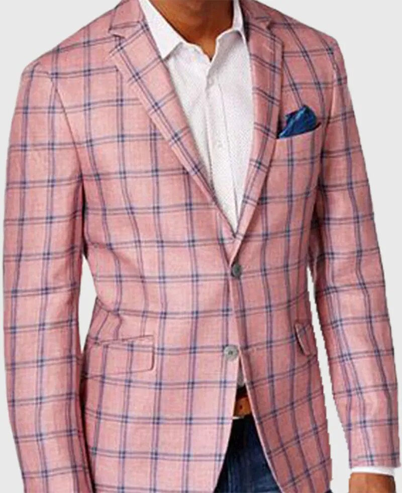Miniatyrbilde: Mens Blazer Simple Business Fashion Plaid Print Notch Lapel Two Button Blazer H