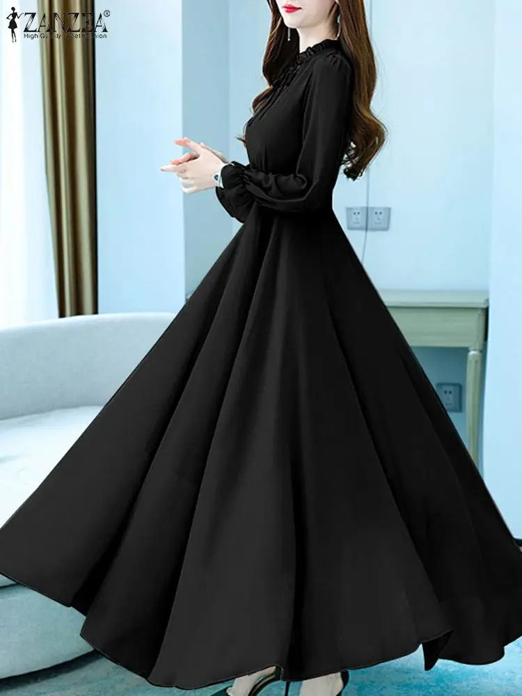 Thumbnail: ZANZEA Women Big Swing  A-line  Long Dress Hollow Out Bandage Neck Robe 2024 Au