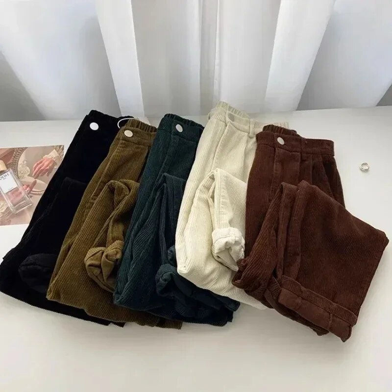 Sličica: Retro High Waist Corduroy Pants Women Spring Fall Straight Causal Full Length T