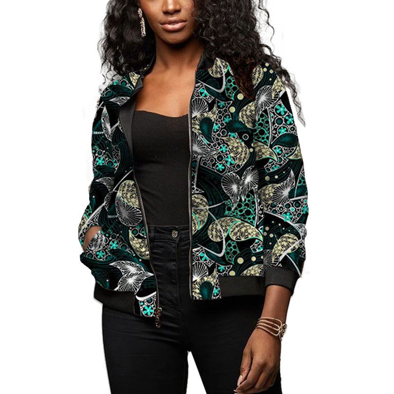 ภาพขนาดย่อ: African Print Women's Pilot Jacket Woman Short Bomber Coats Ankara Wear For Lad