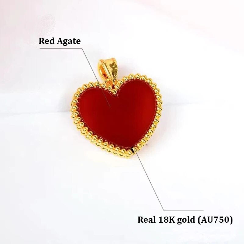 Thumbnail: YUNLI Real 18K Gold Heart Necklace Pendant Natural Red Agate Pendant Pure AU750