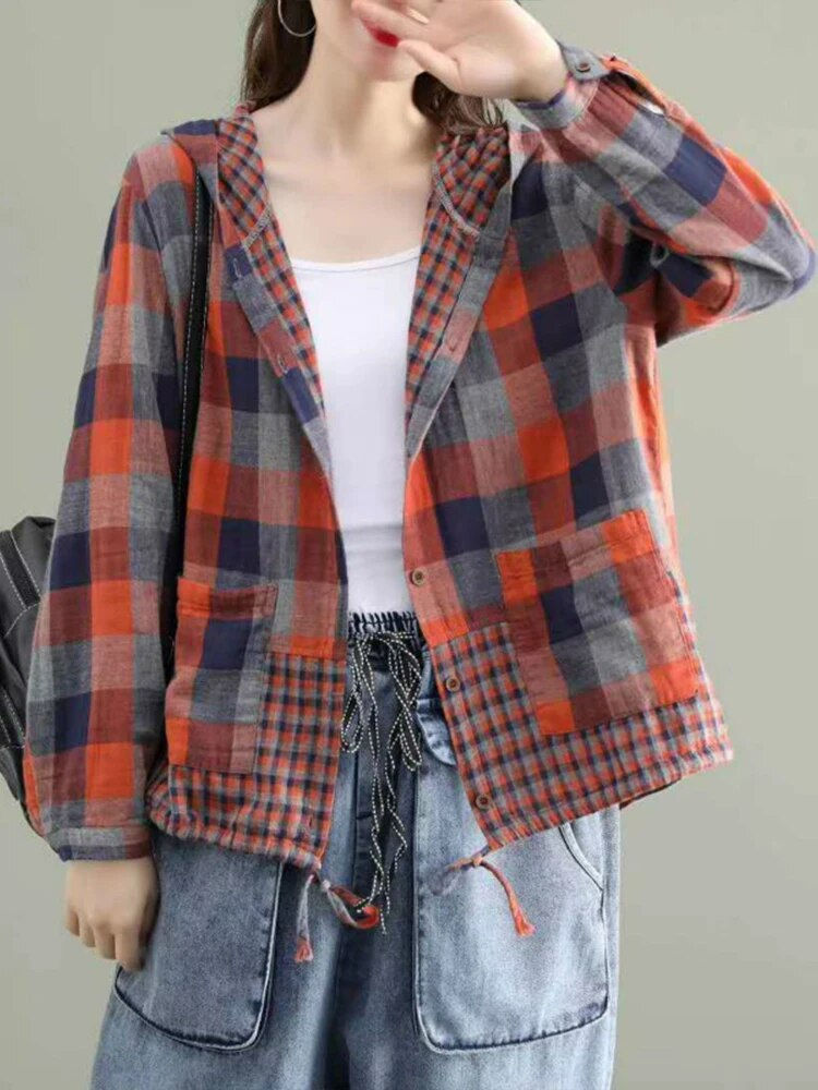 Thumbnail: Max LuLu 2024 Fashion Korean Designer Clothes Womens Plaid Hooded Shirts Ladies