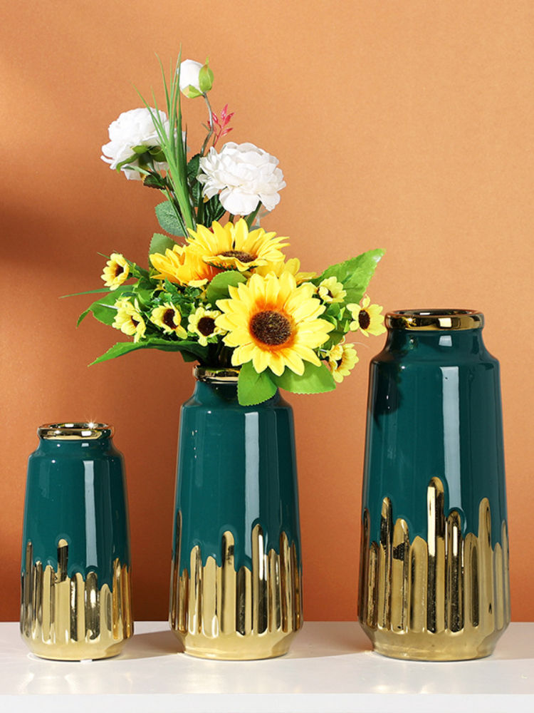 Decorative Home hydroponic flower arrangement electric gold-plated green cerami