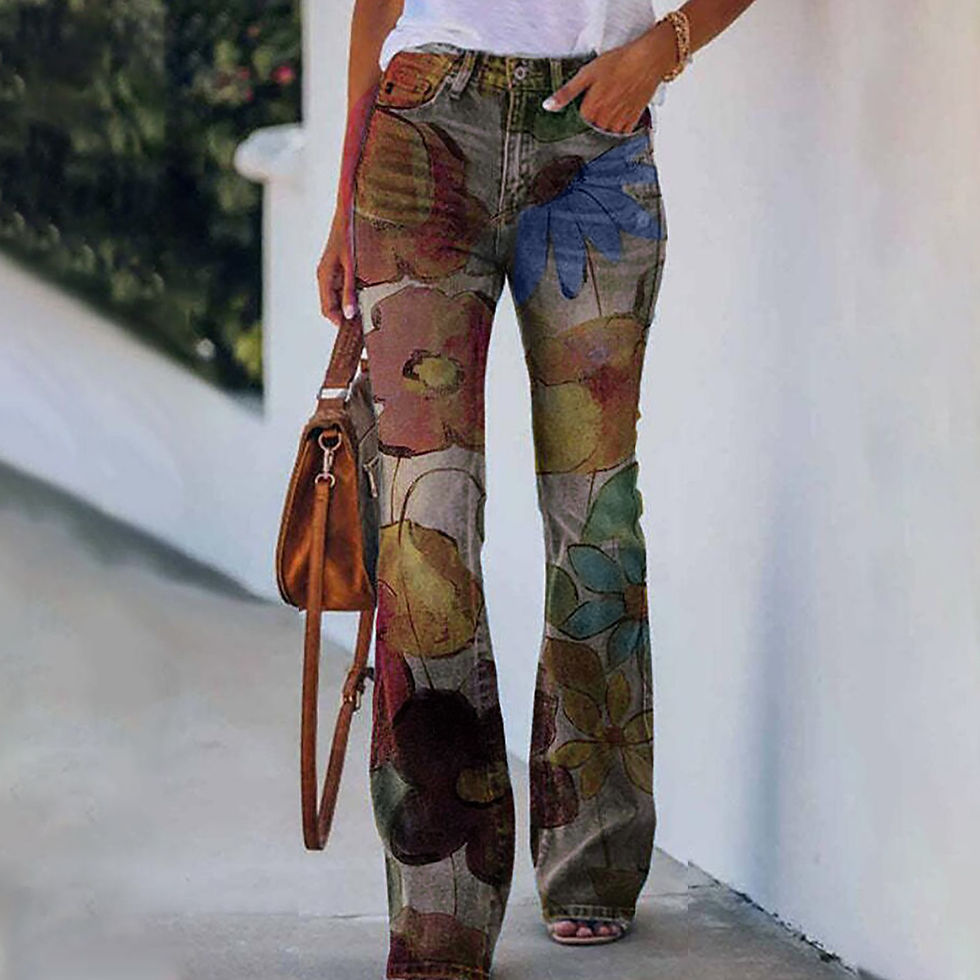 Thumbnail: European And American Plus Size Women's Casual Pants Floral Thin Trousers