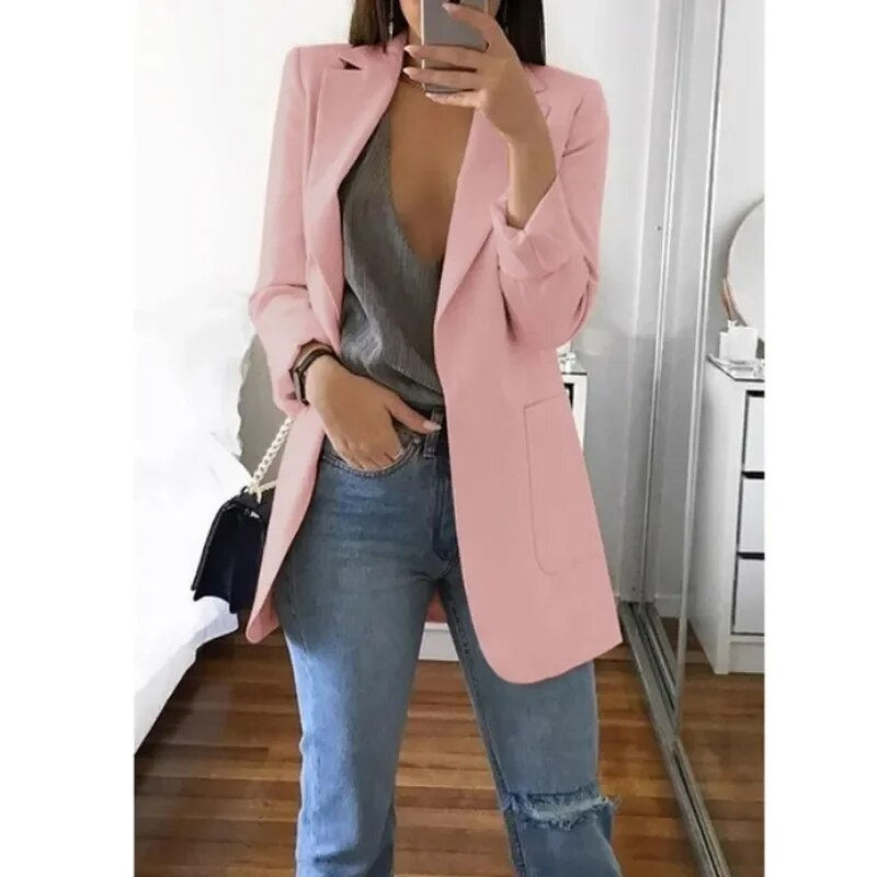 Thumbnail: Plus Size Blazer Women Clothing Casual Cardigan Autumn Winter Overcoat Solid La