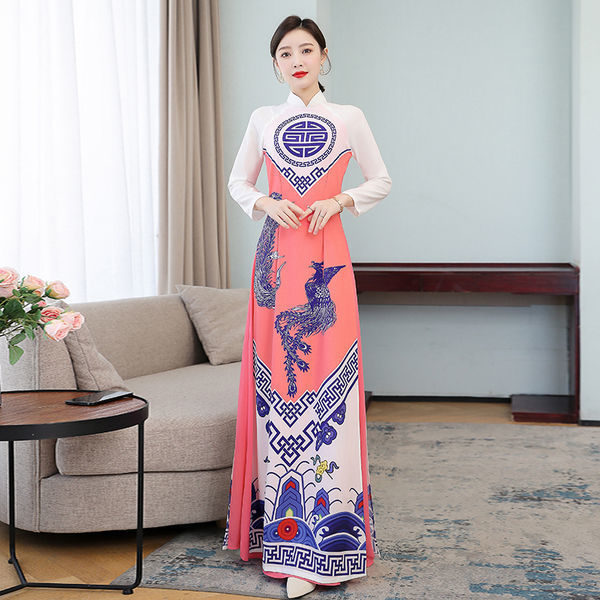 Indexkép: Spring Summer Ao Dai Cheongsam Folk Style Vietnam Chiffon Aodai Graceful Elegan