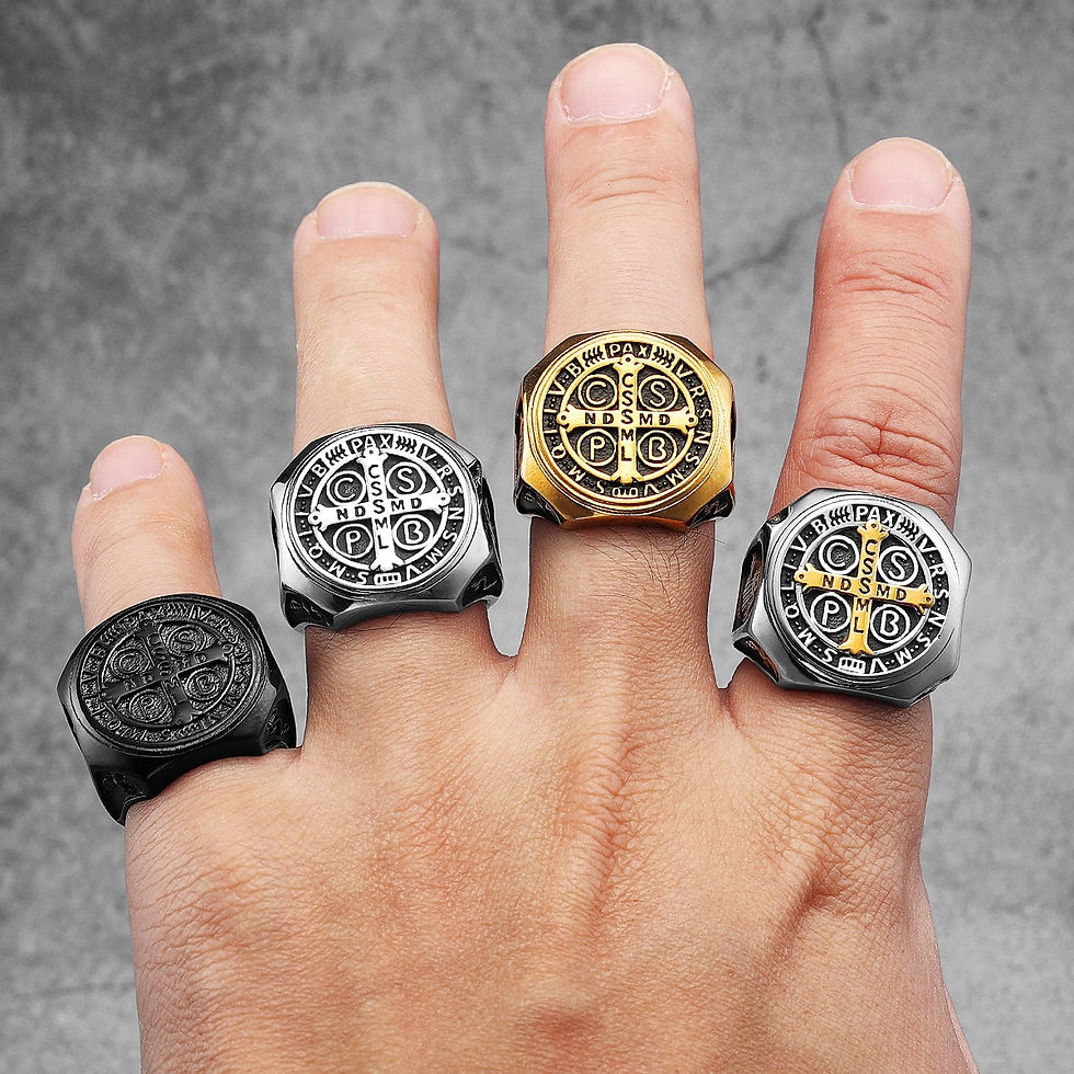 Thumbnail: Catholic Saint Benedict Exorcism Amulet  Men Rings Stainless Steel Women Jewelr