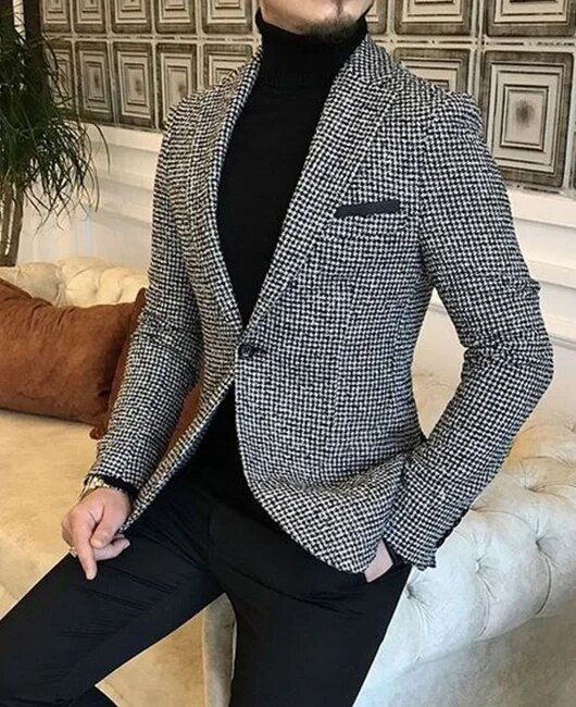 Miniaturebillede: Mens Blazer Fashion Casual Lapel Collar Chest Pocket Single Breasted Tweed Over
