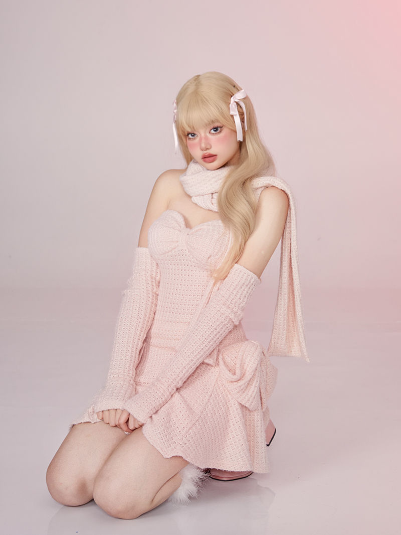 الصورة المصغرة: Corn Knit Strapless Dress With Breast Pad