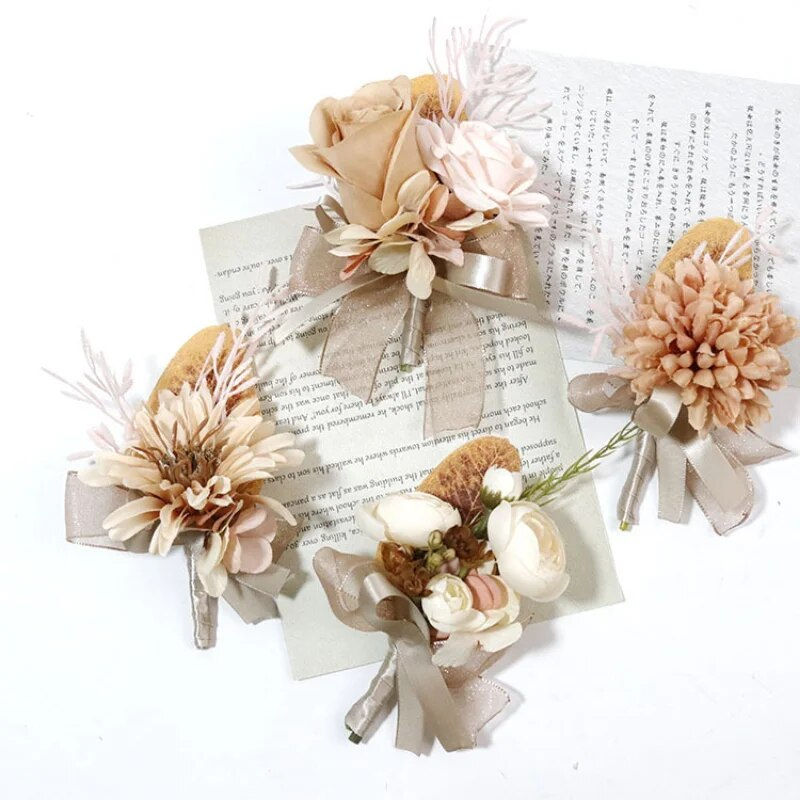 Миниатюра: Vintage Coffee Artifical Flowers Groom Boutonnieres Handmade Buttonhole Pins Br