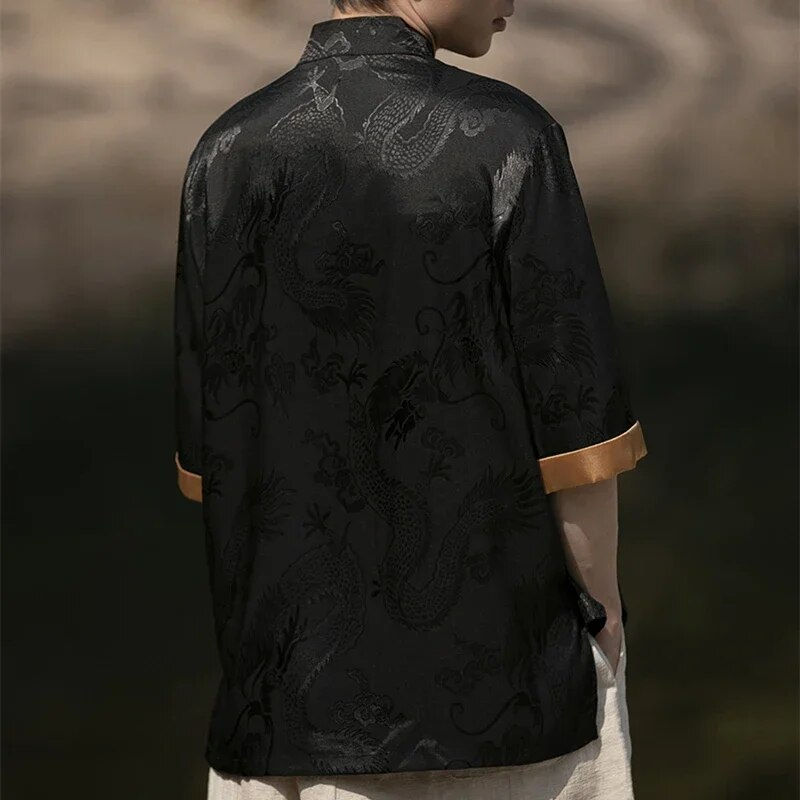 Thumbnail: Summer Chinese Traditional Dress Plus Size High Quality Dragon Embroidery Shirt