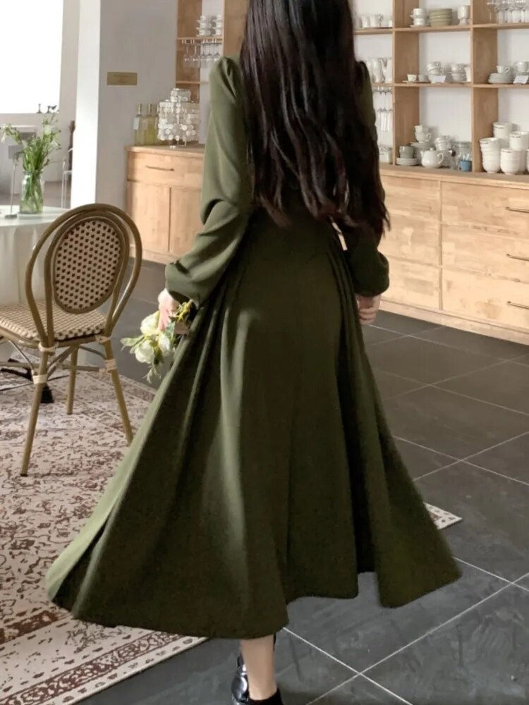 Thumbnail: Vintage Casual A-Line Midi Party Dresses Women Autumn Elegant Solid Evening Clu