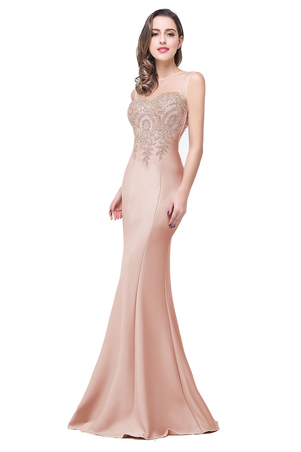 Thumbnail: Hot Sale 2024 Ivory Mermaid Wedding Dress Illusion Neck Applique Sleeveless Mar
