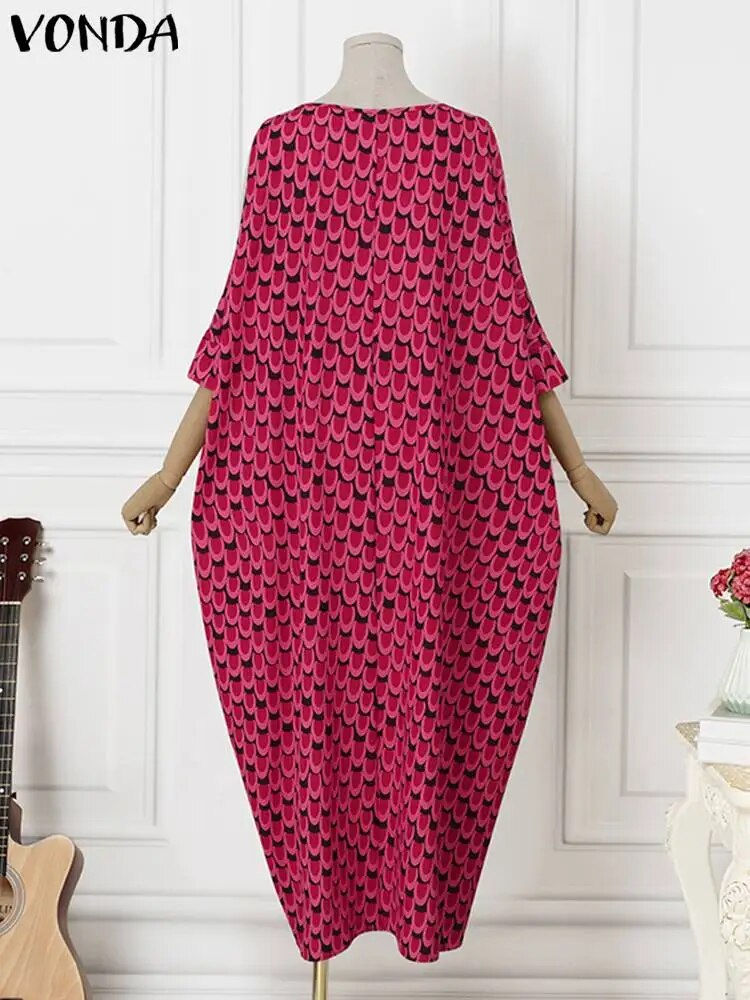 Thumbnail: Plus Size 5XL VONDA Off Shoulder Dress Women Bohemian Printed Women 3/4 Sleeve
