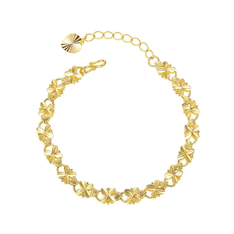 Thumbnail: Fashion Lucky 24K Gold Color Bracelet 6mm Four-leaf clover gold bracelet, Suita