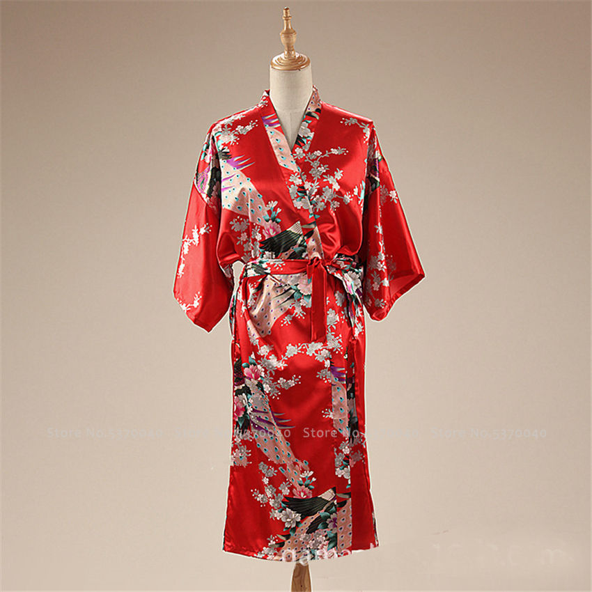 Thumbnail: Women Satin Pajamas Bathing Robe Gown Japanese Traditional Women Sakura Kimono 