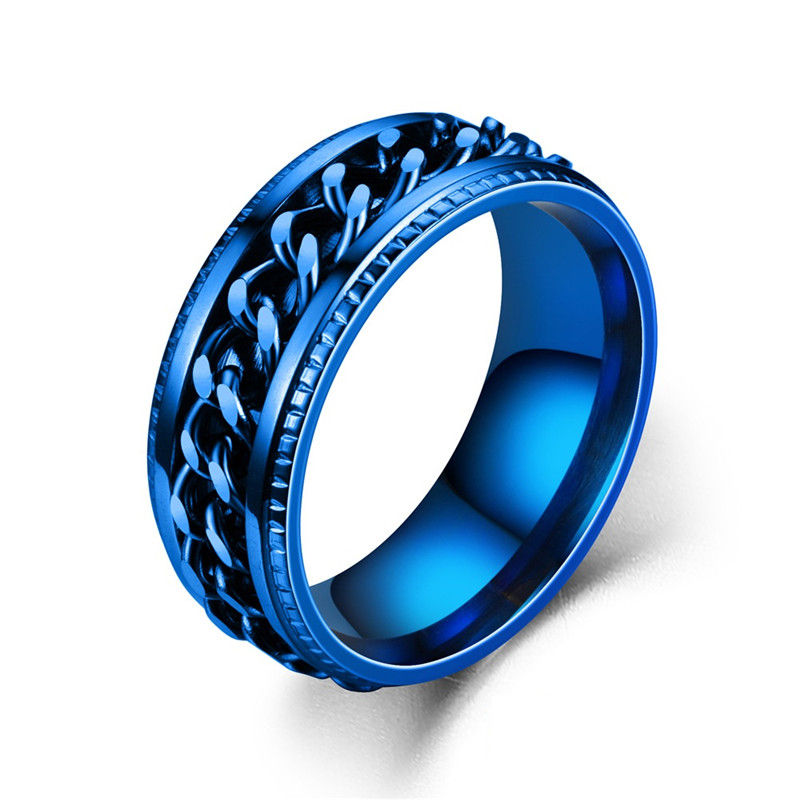 Thumbnail: Titanium Steel Rotatable Chain Rings Men Women Stress Ring For Anxiety Couple J