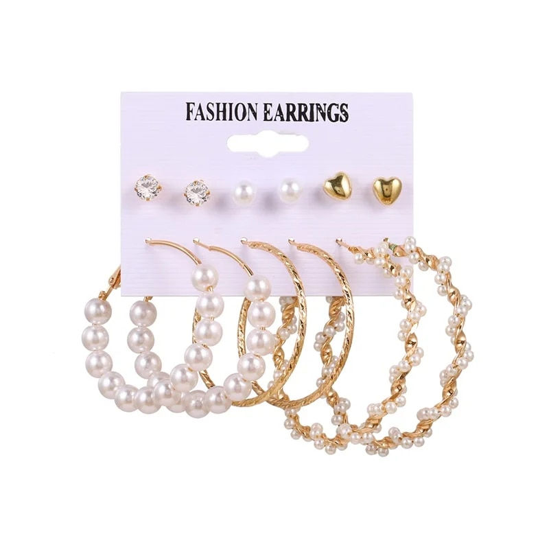 Thumbnail: FNIO Women's Earrings Set Pearl Earrings For Women Bohemian Fashion Jewelry 202