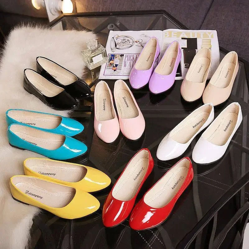 Miniature : Women Candy Color Ballet Flats White Wedding Shoes Woman Flats Patent Leather S