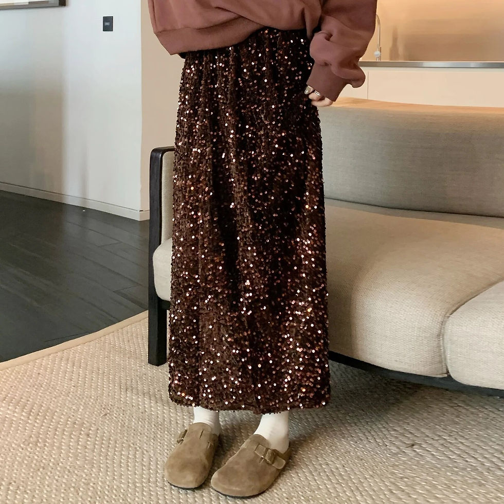 Thumbnail: Women Elegant Shiny Sequined Long Skirt Summer Fall Elastic Waist Casual Skirts