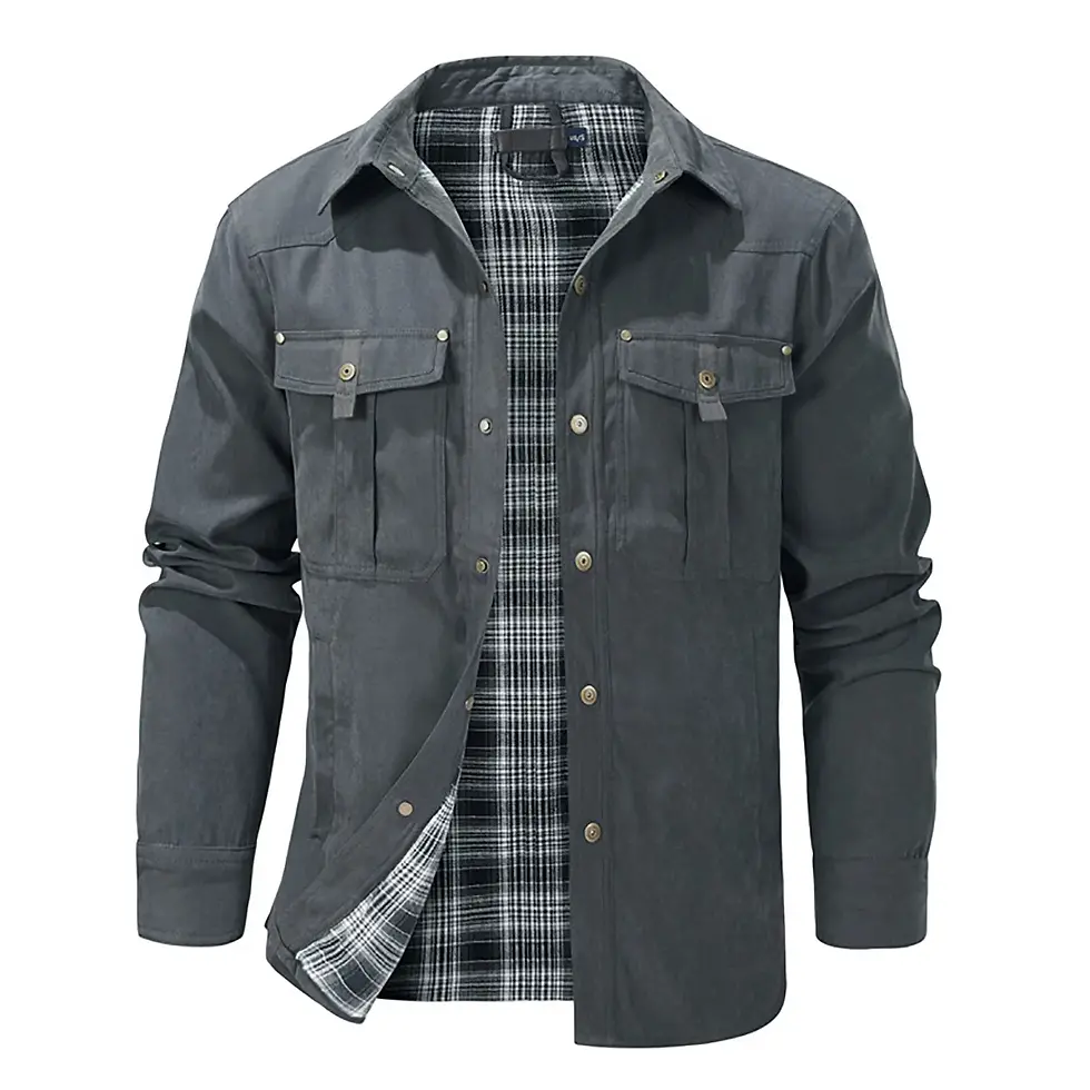 Thumbnail: Winter Men'S Bomber Jacket High-Quality Male Plaid Flannel Jacket Men'S Lapel T