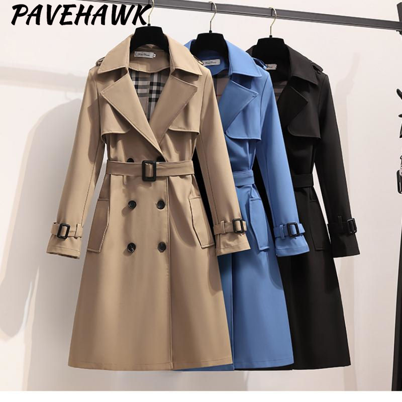 Thumbnail: Women British Style Windbreaker Streetwear Double Breasted Long Trench Coats El