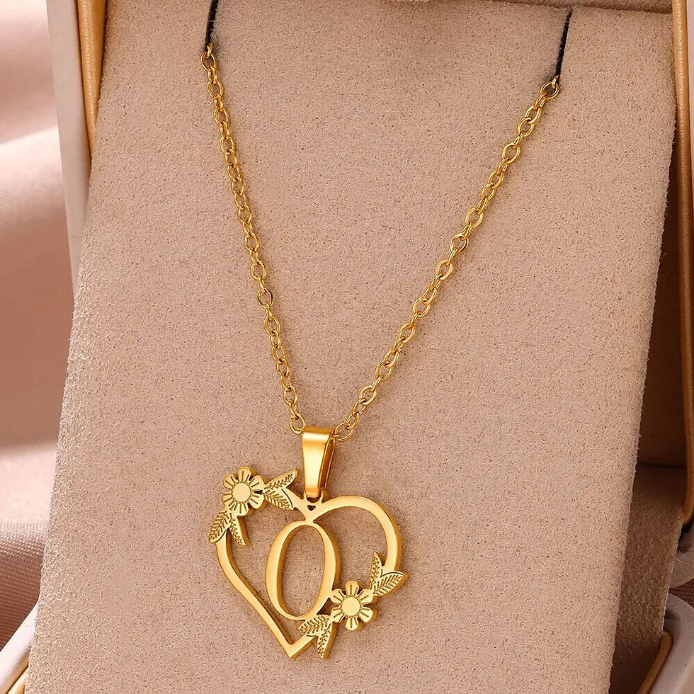Thumbnail: Gold Color Dainty Flower Initials Necklace Women Girl Stainless Steel Heart Let