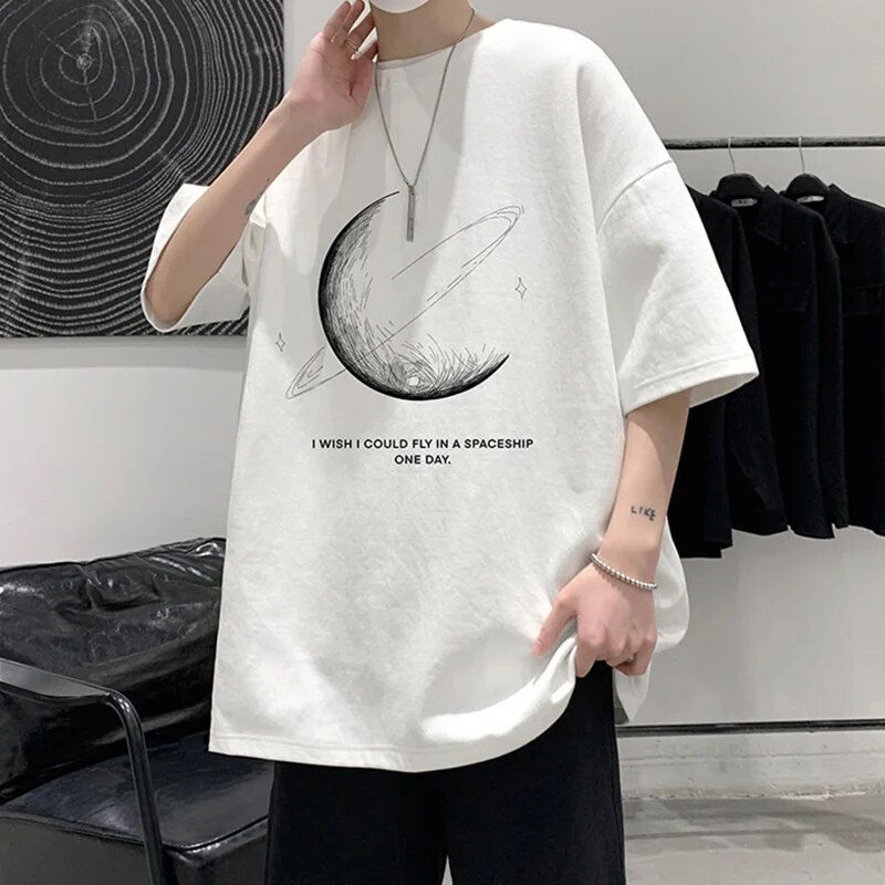 Miniatura: Men's Cotton Oversized T-shirt Loose Tops Tshirts For Clothing Breathable Casua