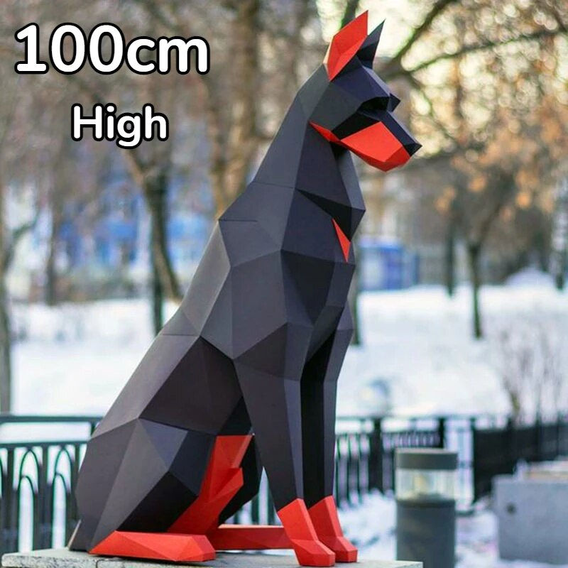 Miniatura: High Doberman Dog 3D Paper Model, Animal Sculpture Papercraft, DIY Paper, Geome