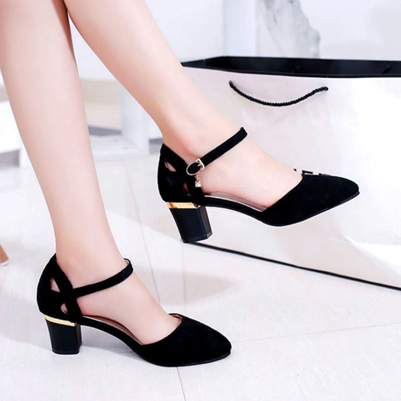 Thumbnail: Cresfimix women classic high quality pink square heel shoes for office ladies b