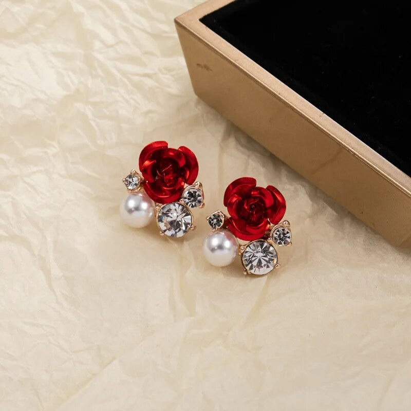 Thumbnail: Retro Classic Wine Red Flowers Tassel Earrings For Women Temperament Long Penda