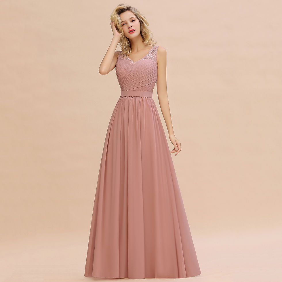 Thumbnail: BABYONLINE Boho Wedding Dress V-neck Pleated Bodice See-through Lace Cap Sleeve