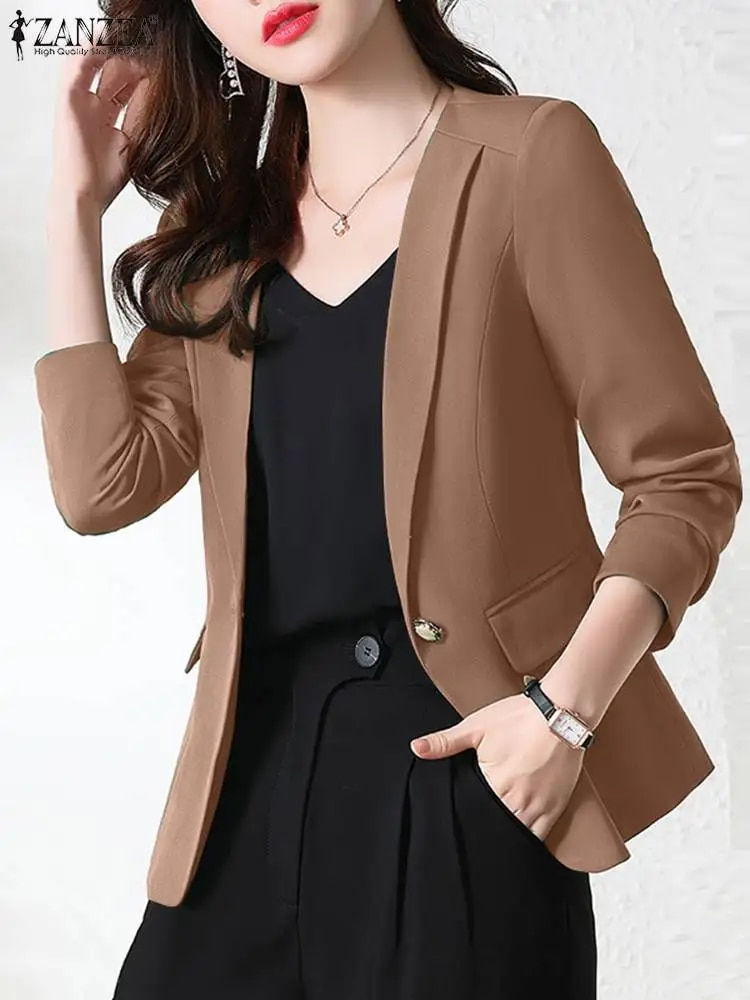 थंबनेल: ZANZEA Women Fashion Solid Blazer Outwear Autumn Long Sleeve Shirt Casual OL Wo