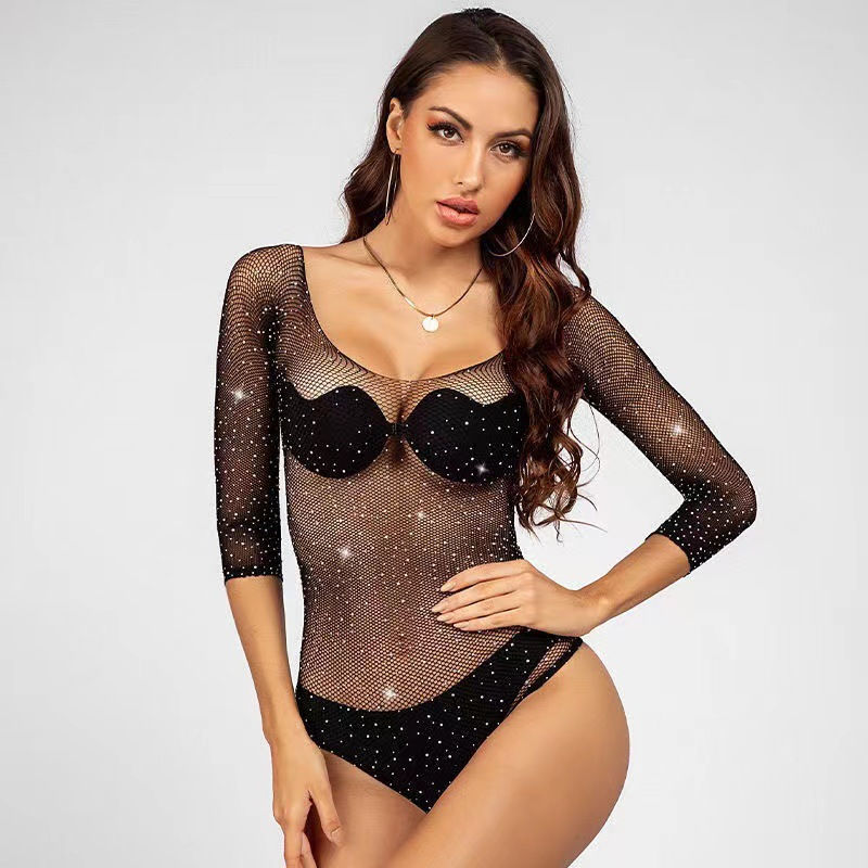 Thumbnail: Women's Clothing Summer 2023 Elegant Sexy Bodysuit Bright Diamond Fishnet Porno